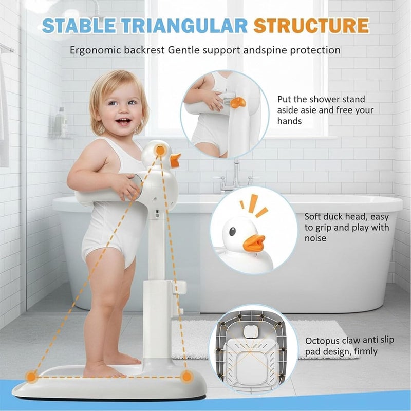 Beauenty Baby Shower Stand Support with Adjustable Height and Anti-Slip Base - Huggable Duck Bath Support for Infants & Toddlers (Ash Gray) - Image 2